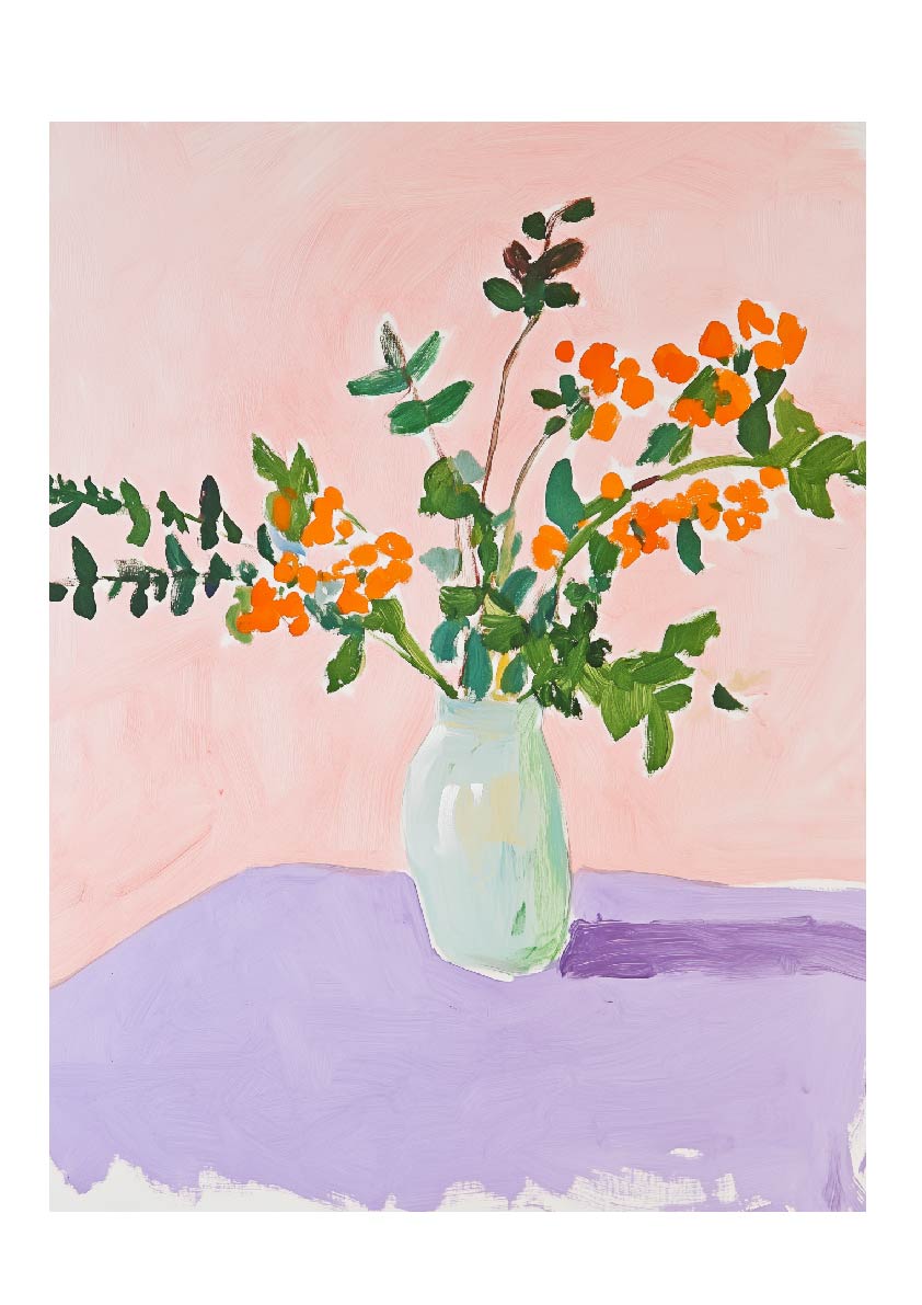 Peach & Lilac Still Life – Floral Vase Art Print