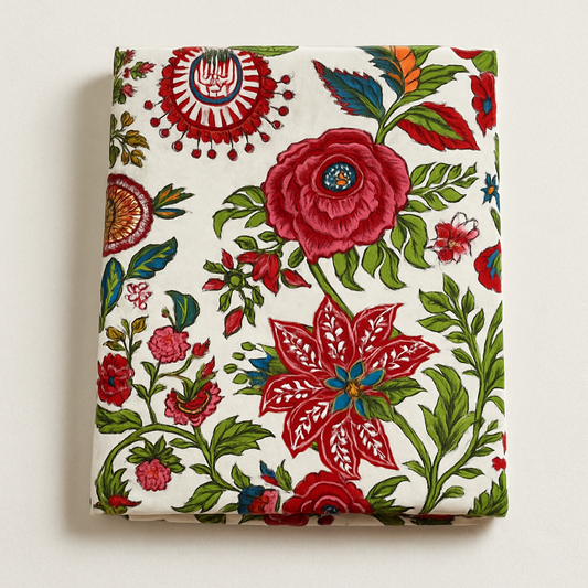 Hand Block Printed Fabric – Elegant Red Floral Design