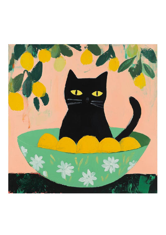 Lemon Cat – Playful Feline Art Print