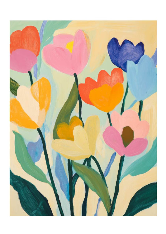 Petals in Bloom – Colorful Tulip Art Print
