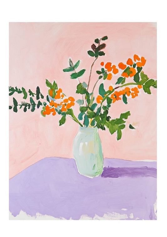Peach & Lilac Still Life – Floral Vase Art Print