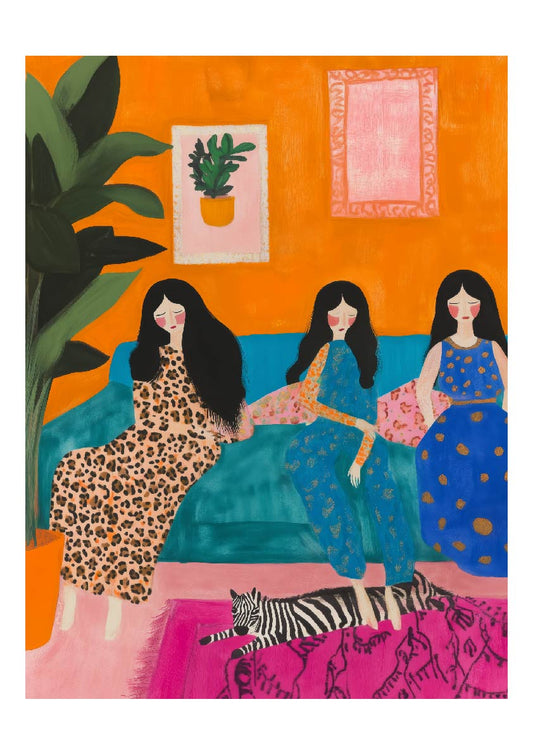 Evening Lounge – Artistic Sisters & Cat Print