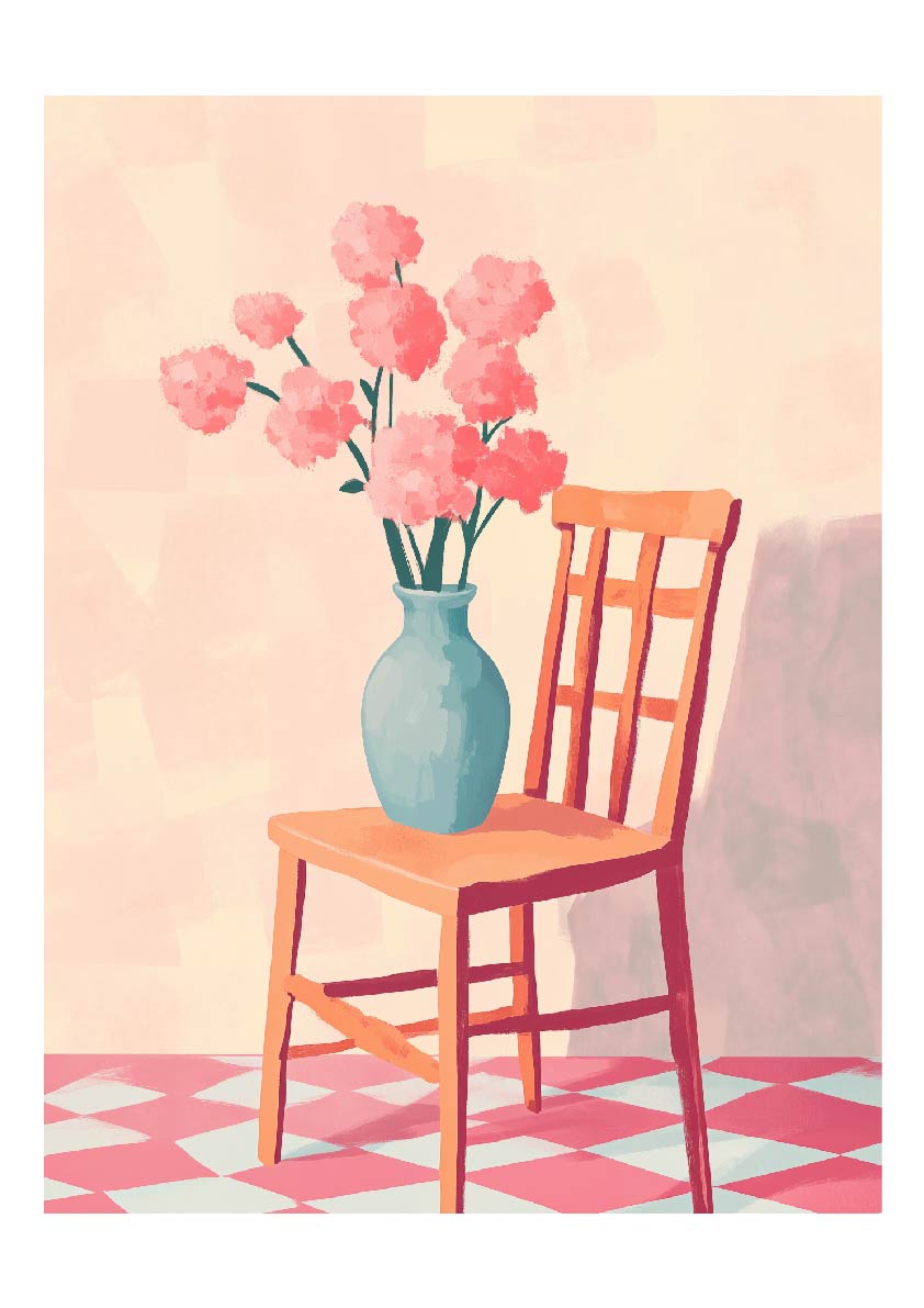 Chair Bloom – Minimalist Floral Still Life Art Print