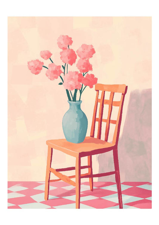 Chair Bloom – Minimalist Floral Still Life Art Print