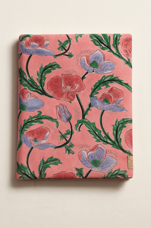 Hand Block Printed Fabric – Red and Purple Florals on Pink